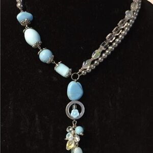Blue and Silver Bohemian Necklace with Turquoise Beads